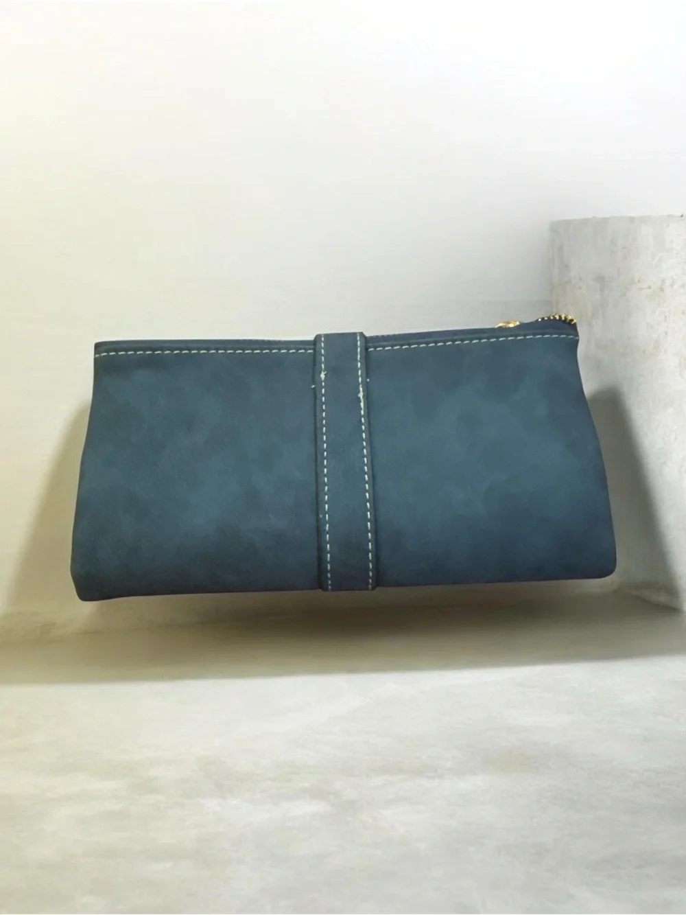 Women's Slate Blue Fold-Over Wallet with Contrast Stitching NWOT